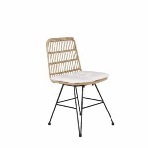 Viga Dining Chair - Black steel / Light Nature Wicker / White Cushion (2-pack)