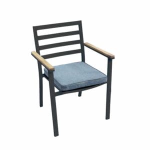 Brasilia Karmstol (stapelbar) - Svart Alu / Teak (2-pack)