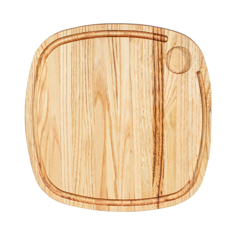 Serveringsbräda kastanj 35×35 med ränna & dipp-plats